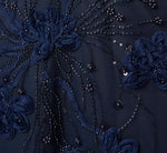 Beaded Floral Soutache Embroidery Ankle Length Dress In Navy 6