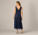 Beaded Floral Soutache Embroidery Ankle Length Dress In Navy 5