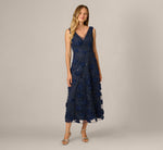 Beaded Floral Soutache Embroidery Ankle Length Dress In Navy 2