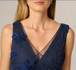 Beaded Floral Soutache Embroidery Ankle Length Dress In Navy 3