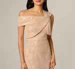 Origami Bow Shoulder Jacquard Column Gown In Champagne Multi 3