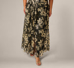 Plus Size Short Sleeve Metallic Floral Stretch Lace Draped Gown In Black Gold 4