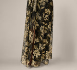 Short Sleeve Metallic Floral Stretch Lace Draped Gown In Black Gold 4