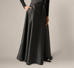Long Sleeve Sash Belt Tuxedo Combo Gown In Black 3