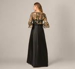 Bell Sleeve Sequin Embroidered Combo Gown In Black Gold 5