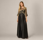 Bell Sleeve Sequin Embroidered Combo Gown In Black Gold 2