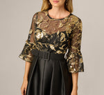Bell Sleeve Sequin Embroidered Combo Gown In Black Gold 3