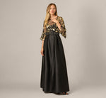 Bell Sleeve Sequin Embroidered Combo Gown In Black Gold 1