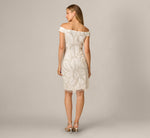 Off Shoulder Feather Pearly Sequin Beaded Sheath Dress In Ivory 5