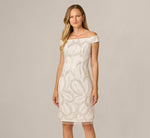 Off Shoulder Feather Pearly Sequin Beaded Sheath Dress In Ivory 2