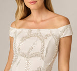 Off Shoulder Feather Pearly Sequin Beaded Sheath Dress In Ivory 3