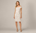 Off Shoulder Feather Pearly Sequin Beaded Sheath Dress In Ivory 6