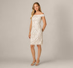 Off Shoulder Feather Pearly Sequin Beaded Sheath Dress In Ivory 1
