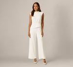 Pearly Collar Extended Shoulder Peplum Jumpsuit In Ivory 2
