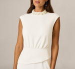 Pearly Collar Extended Shoulder Peplum Jumpsuit In Ivory 3