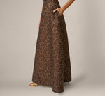 Strapless Scalloped Beaded Rose Jacquard Gown In Chocolate 4
