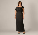 Plus Size Origami Bow Shoulder Stretch Column Gown In Black 2