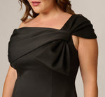 Plus Size Origami Bow Shoulder Stretch Column Gown In Black 3
