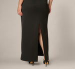 Plus Size Origami Bow Shoulder Stretch Column Gown In Black 4
