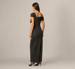 Origami Bow Shoulder Stretch Column Gown In Black 5