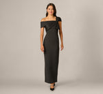 Origami Bow Shoulder Stretch Column Gown In Black 2