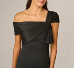 Origami Bow Shoulder Stretch Column Gown In Black 3