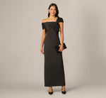 Origami Bow Shoulder Stretch Column Gown In Black 1