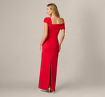 Origami Bow Shoulder Stretch Column Gown In Super Red 5