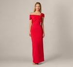 Origami Bow Shoulder Stretch Column Gown In Super Red 2