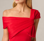 Origami Bow Shoulder Stretch Column Gown In Super Red 3