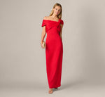 Origami Bow Shoulder Stretch Column Gown In Super Red 1