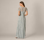 Flutter Sleeve 3D Petal Beaded Draped Gown In Snow Globe 5