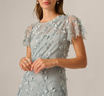 Flutter Sleeve 3D Petal Beaded Draped Gown In Snow Globe 3