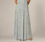Flutter Sleeve 3D Petal Beaded Draped Gown In Snow Globe 4