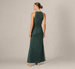 Rose Floral Beaded Blouson Halter Gown In Jade Stone 5