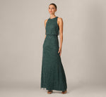 Rose Floral Beaded Blouson Halter Gown In Jade Stone 2