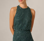 Rose Floral Beaded Blouson Halter Gown In Jade Stone 3