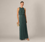 Rose Floral Beaded Blouson Halter Gown In Jade Stone 1