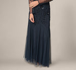 Long Sleeve Floral Sequin Beaded Gown In Midnight 4