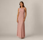 Floral Soutache Sequin Beaded Illusion Gown In Mauve 2