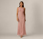 Floral Soutache Sequin Beaded Illusion Gown In Mauve 1