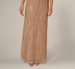 Extended Shoulder Leaf Beaded Illusion Gown In Cafe Mocha 4