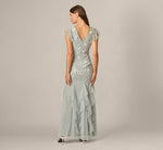 Flutter Sleeve Floral Beaded Flounce Godet Gown In Snow Globe 5