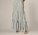 Flutter Sleeve Floral Beaded Flounce Godet Gown In Snow Globe 4
