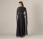 Beaded Trim Keyhole Cape Gown In Midnight 5