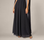 Beaded Trim Keyhole Cape Gown In Midnight 4