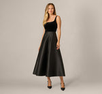 Square Neck Velvet Mikado Ankle Length Combo Dress In Black 2