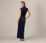 Sleeveless Velvet Draped Tuxedo Gown In Midnight 5