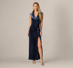 Sleeveless Velvet Draped Tuxedo Gown In Midnight 2