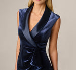 Sleeveless Velvet Draped Tuxedo Gown In Midnight 3